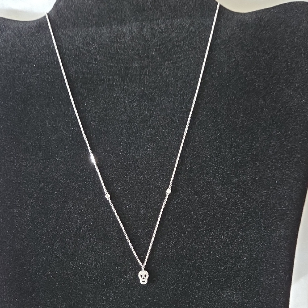 Diamond and Silver Skull Necklace - Picture 3 of 7